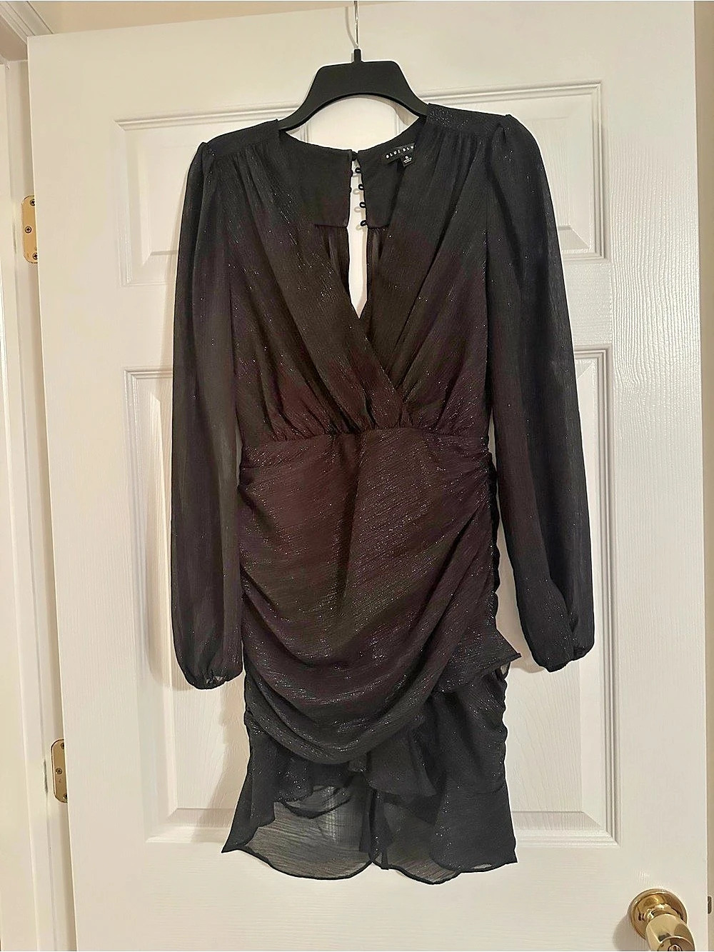 Blue Blush Black Ruched Mini Dress